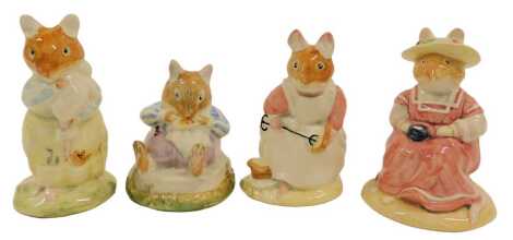 Four Royal Doulton Brambly Hedge pottery figures, modelled as Dusty and Baby, Clover, Mrs Salt Apple and Mr Toadflax, boxed.