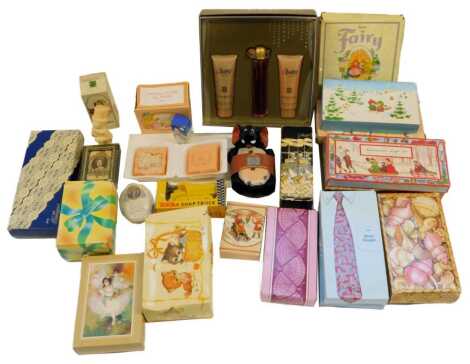 A group of novelty and other soaps, including a Tonka soap truck, Mad Hatter soap, various Avon examples, etc., together with a Givenchy Organza perfume set, comprising Eau de Parfum 30ml, silk body veil and bath gel. (a quantity)