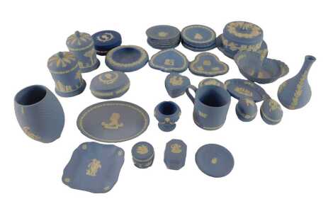 A group of Wedgwood Jasperware, to include trinket dishes, jar and cover, 12cm high, collector's plates, etc. (3 trays)