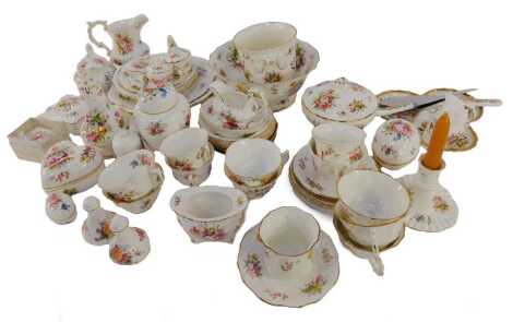 A Hammersley porcelain part tea service and ornaments, to include teacups and saucers, milk jugs, bachelor's teapot, etc. (2 trays plus)