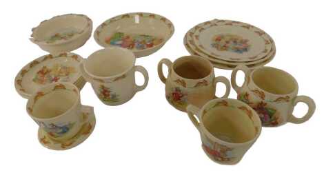 A group of Royal Doulton Bunnykins pottery, to include two handled mug, bowl, various plates, teacups and saucers, etc. (a quantity)