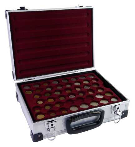 An aluminium coin case and quantity of coins, including French, German and American of coins, Eire coinage, etc. (1 case)