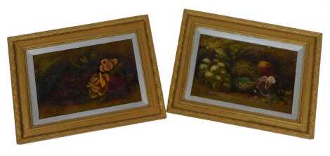 E. Chester (early 20thC School). A pair of still lifes depicting flowers, grapes, etc., oil on canvas, signed, 20cm x 28cm. (2)