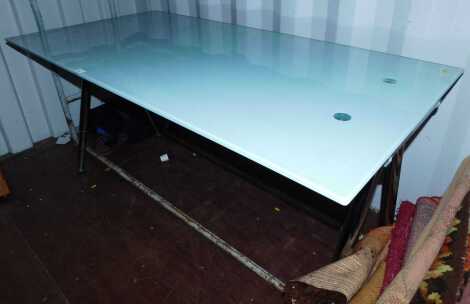 A glass topped table.