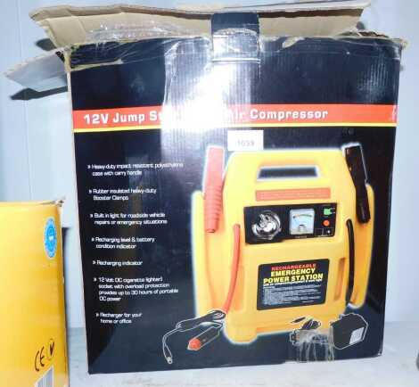 A 12 volt jump start with air compressor, boxed.