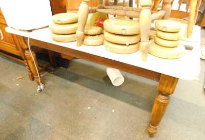 A Formica topped Victorian beech kitchen table. v