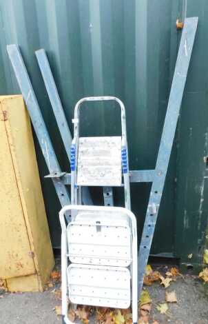 An aluminium A frame step ladder, a white two step ladder, etc. (a quantity)