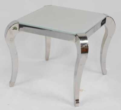 A contemporary steel framed side table, with glass top, on cabriole legs, 74cm high, 106cm wide, 50cm deep, together with a matching coffee table, 50cm high, 62cm wide, 62cm deep. - 4