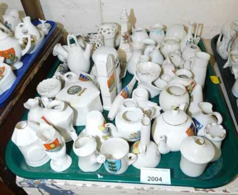 A group of crested china, to include vases, clock, fish, trinket boxes, butter dishes, etc. (1 tray)