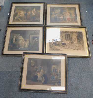 A set of four 19thC coloured engravings, various subjects, and another. (5)