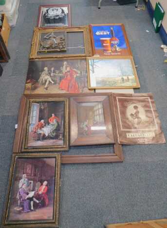 Night print, oak frame, pope scene and a gilt framed picture frame. (4)