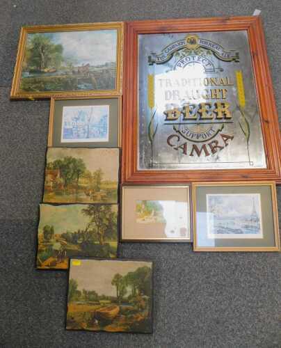 Landscapes and advertising prints, and a Traditional Beer mirror, etc. (1 bay)