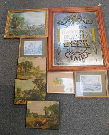 Landscapes and advertising prints, and a Traditional Beer mirror, etc. (1 bay)