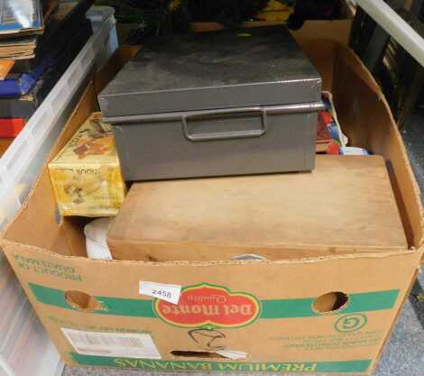 Kitchenalia, side plates, cash tin, etc. (1 box)