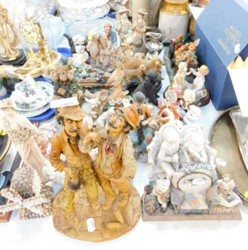 Animal figures, pigs, Capo-di-Monte style figure groups, etc. (a quantity)