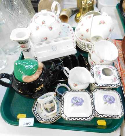 Part dressing table set, Royal Doulton tea wares decorated in rose pattern, etc. (1 tray)