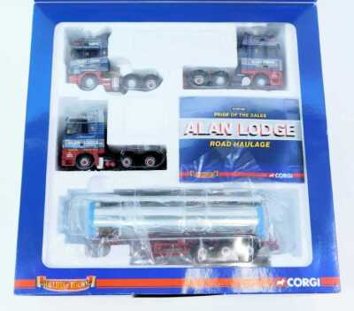 Corgi Hauliers of Renown 1:50 scale diecast Alan Lodge Pride of the Dales limited edition set, including a DAF XF tractor unit, Scania Top Line tractor unit, MAN TGA tractor unit, a Clayton tanker and limited edition booklet, CC99164, boxed. - 3