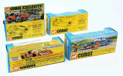 Corgi Toys boxed diecast, including 276 Oldsmobile Toronado, 338 Chevrolet SS350 Camero, 344 Ferrari 206 Deano Sport, and 341 Mini Marcos GT850. (4) - 2