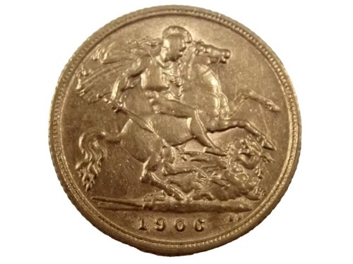 An Edward VII half gold sovereign dated 1906.