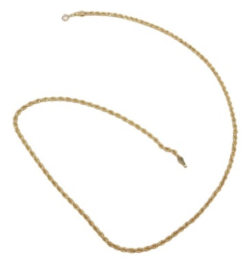 A rope twist neck chain, yellow metal stamped 9kt, 45cm long, 2.8g.