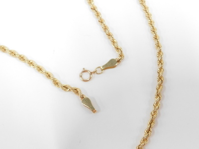 A rope twist neck chain, yellow metal stamped 9kt, 45cm long, 2.8g. - 2