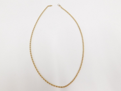 A rope twist neck chain, yellow metal stamped 9kt, 45cm long, 2.8g. - 3