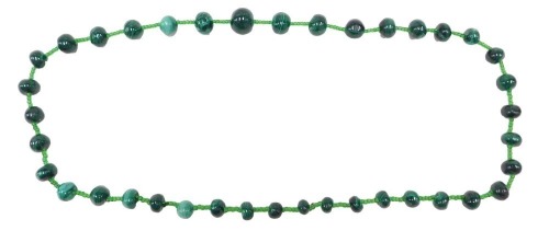 A graduated malachite beaded necklace, the smallest bead 2mm wide, the largest 13mm wide, on string strand, with dark green beads, 70cm long overall, 125.6g all in.