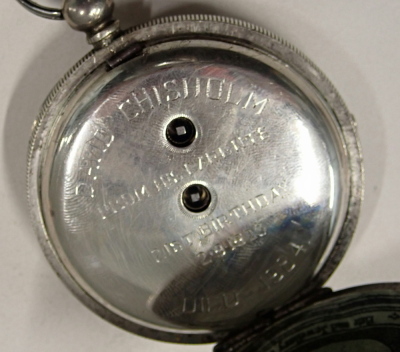 A 20thC silver pocket watch, with white enamel Roman numeric dial stamped Castra, with gold hands and seconds dial, key wind, inscribed David Chisholm 1923, maker WHS with import marks, on a steel watch chain, with key, 134.2g all in. - 4