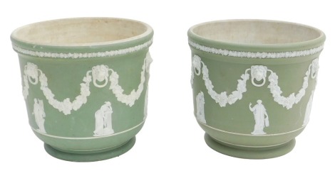 A pair of Wedgwood Green Jasperware jardinières, 27cm diameter.