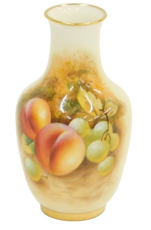 A Royal Worcester baluster vase, painted with nectarines and grapes, signed DuBarry, model 2941, 11.5cm high.