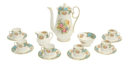 A Shelley Duchess pattern part coffee service, to include coffee pot, milk jug and sugar bowl.