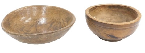 An 18thC sycamore butter bowl, and another (2).