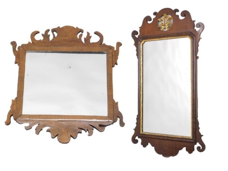 A 19thC mahogany parcel gilt wall mirror, with fret work frame, 87cm high, and another smaller example. (2)