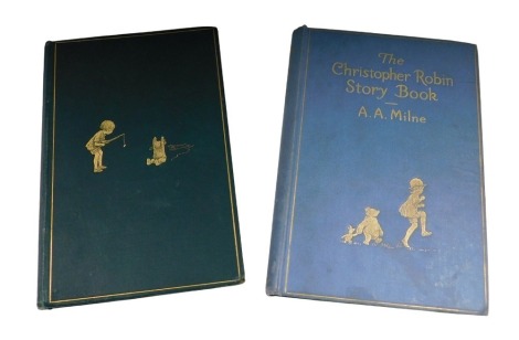 A A Milne. Winnie the Pooh, first edition, in green tooled binding, and The Christopher Robin story book, in blue gilt tooled binding. (2)