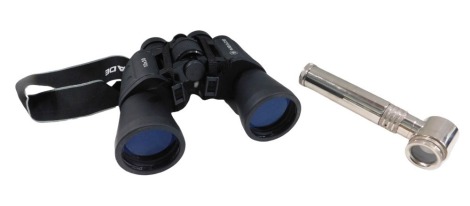 A cased set of Mead binoculars, and a medical lens inspection microscope, boxed. (2)