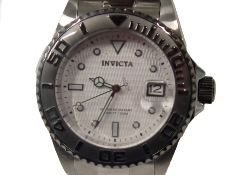 An Invicta gent's wristwatch, with a white finish baton dial, and seconds outer dial, on stainless steel strap with open work movement, model 12838, the dial 3cm diameter, boxed.