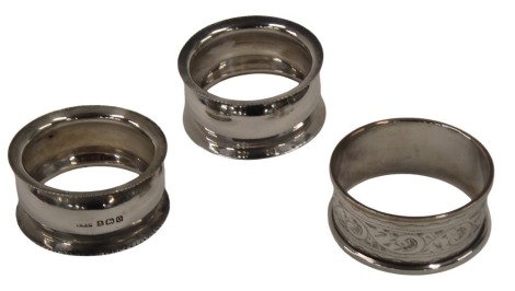 Three various silver napkin rings, 1.06oz.