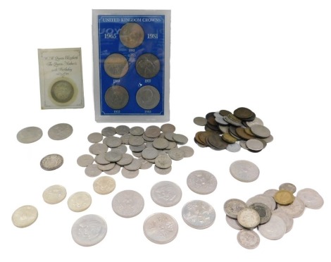 A United Kingdom 1981 coin pack, various Bank of England anniversary and commemorative crowns, etc. (1 box)