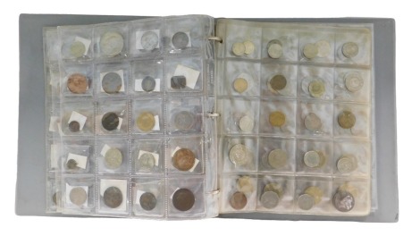 A pre-decimal coin album, and contents of mixed world and foreign coinage, to include Belgium, Greece, France, and Spain. (1 album)