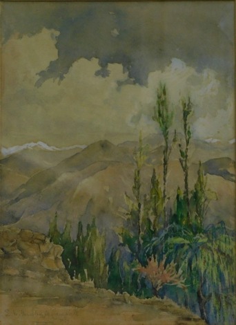 E.M. Verschozle-Campbell. Evening at Carignano Shimla, watercolour, signed, titled and dated 1937, 35cm x 25cm.