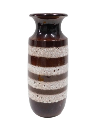 A West German Scheurich-Keramik Fat Lava vase, decorated with white bands, on a brown ground, 41cm high.