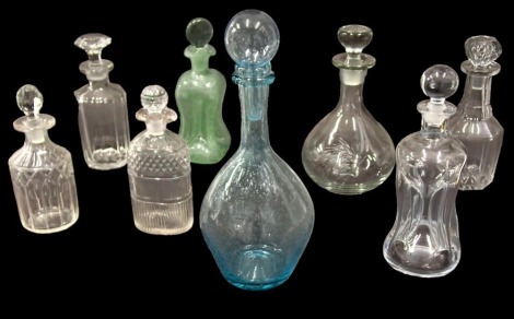 A quantity of cut glass and other decanters, to include a Dutch style decanter of waisted form, with stopper, 25cm high, etc. (8)