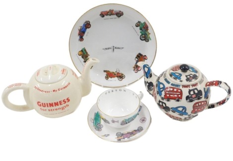 A quantity of various ceramic items, to include a Cardew design Hong Kong teapot, Carltonware Guinness teapot, Royal Worcester cup and saucer decorated with vintage cars, etc.