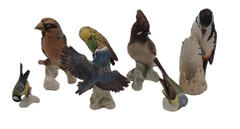 A collection of Goebel birds, to include budgerigars (AF), a woodpecker, etc. (6)