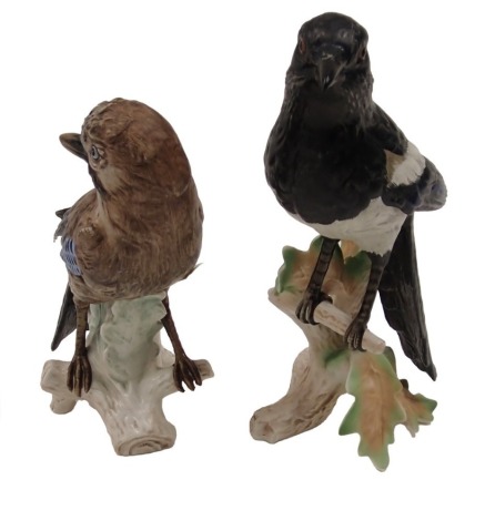 A Goebel ceramic figure of a jay, 22cm high, and a similar magpie.