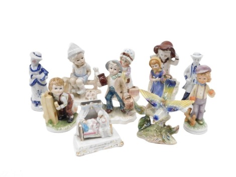 A group of 20thC and later ceramics, comprising German figures, fairing, Goebel type figure, etc. (1 tray)