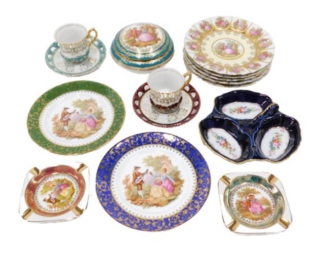 Various Limoges and other wares, comprising cabinet plates, ashtrays, hors d'oeuvres dish, cups and saucers, turquoise trinket jar and cover, etc. (1 tray)