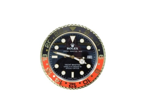 A replica Rolex Oyster Perpetual advertising clock, with blue dial, 35cm diameter.