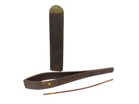 Wares, comprising agricultural saddle clamp, a swagger stick with Royal Scots mounted emblem top, and a Holborn knife sharpening board, 92cm high. (3)