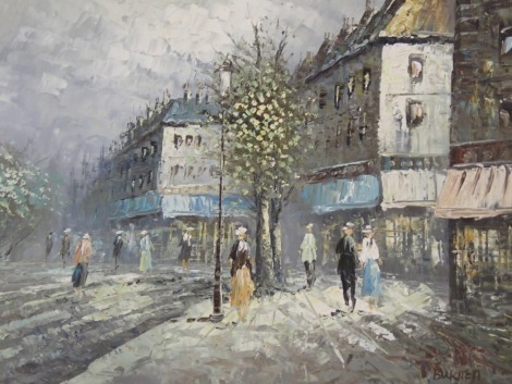 Burnett. Parisian street scene, oil on canvas, 51cm x 60cm.